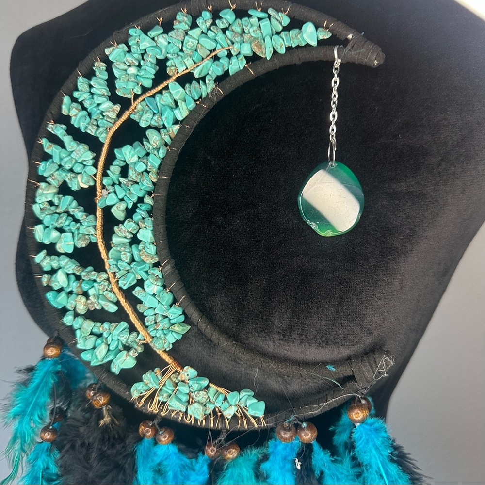 Turquoise and Black Feather Dreamcatcher - Picture 4 of 6